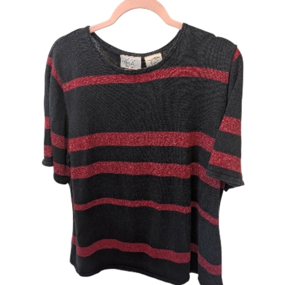 Kathie Lee Woman Vintage Short Sleeve Striped Sweater Size 22/24W